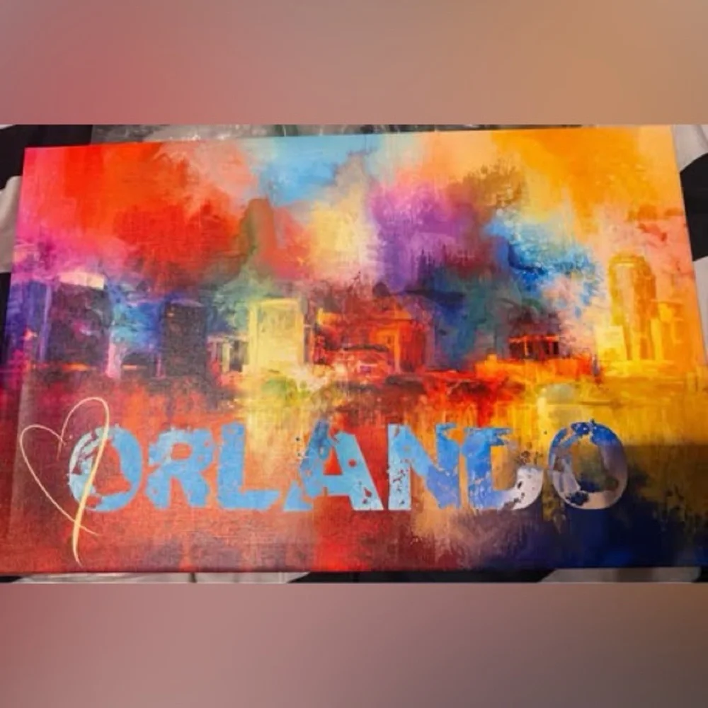 NEW- Abstract Art / travel art/ Disney / painting  / Orlando 19”x 12”x1.75”